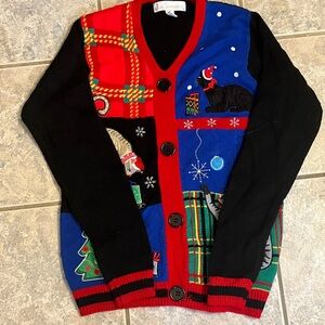 Festive Black and Red Holiday Cardigan